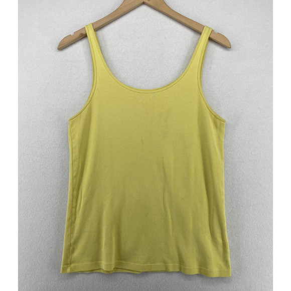 EILEEN FISHER Tank Top L Organic Cotton Ribbed Jersey Cami Scoop Neck Yellow - Picture 1 of 16